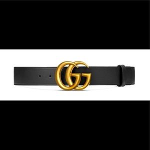 Gucci black leather gold double G buckle belt